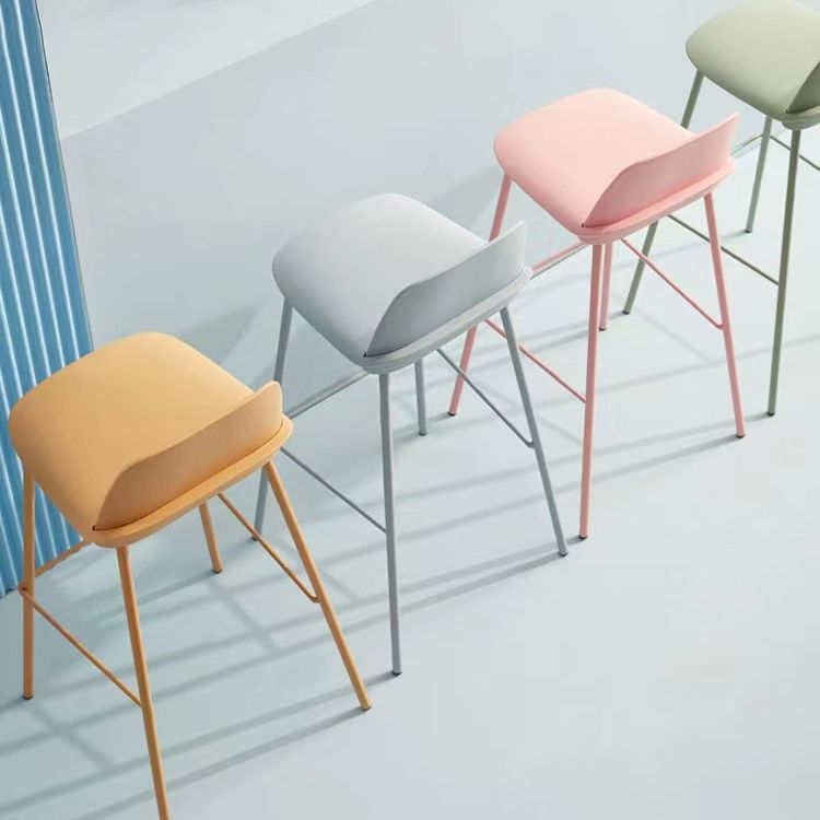 Plastic Stool Contemporary Low Back Bar Height Stool with Metal Legs
