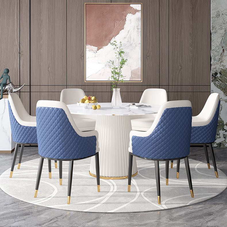 Sintered Stone White Table for Restaurant Luxury Round Dining Table with Pedestal Base