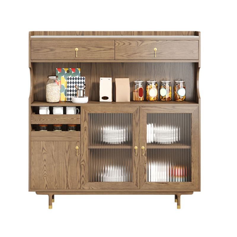 Contemporary Storage Cabinet Wooden Glass Doors Dining Hutch with Drawers