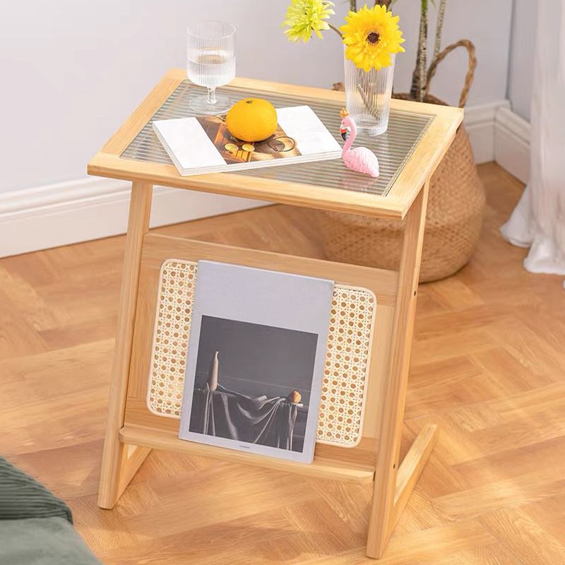 Sledge-shaped Base Design Bamboo Cane Craft Glass Finish Material Rectangular Side Table