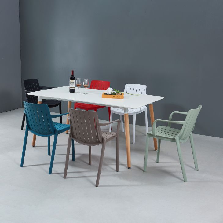 Sillas interiores y exteriores de plástico modernas, sillón con respaldo de listones para restaurante