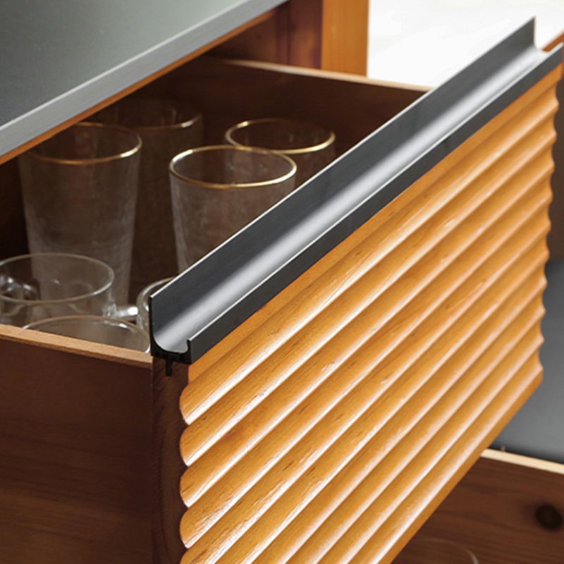 Black Stone Modern Kitchen Island Table with Solid Wood Base and Drawers