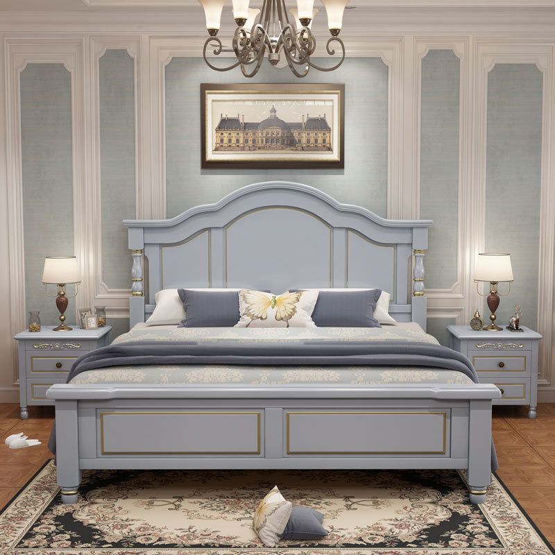 84.65 inch Wide Rustic Bed Frame Pine Wood Standard Bed with Headboard