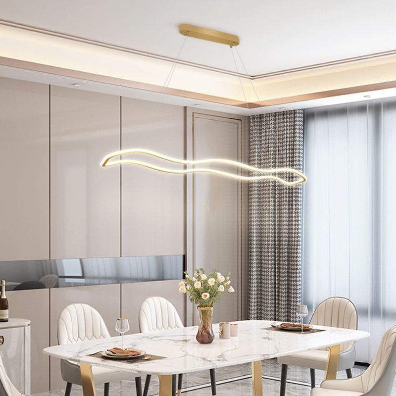 Nordic Modern Metal Chandelier Lamp Linear Gold Island Pendant for Dining Room