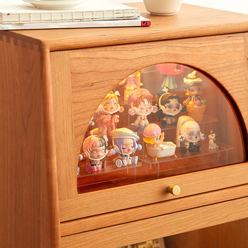 Solid Wood Cabinet Natural Glass Paned Accent Cabinet with Doors