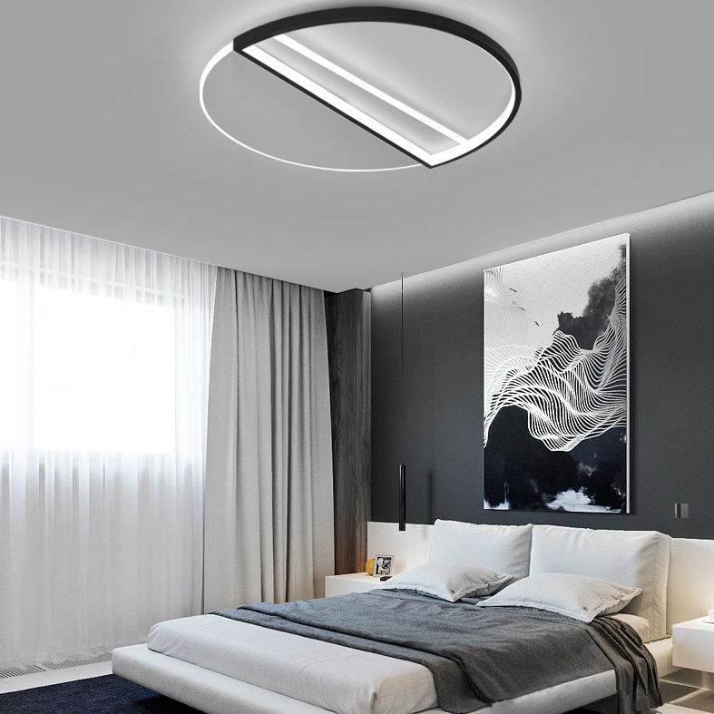 20,5" breite versetzte Halbkreis-Kreativschlafzimmerbeleuchtungskörper-Minimalismus-LED-Deckenleuchte im nordischen Stil in Schwarz