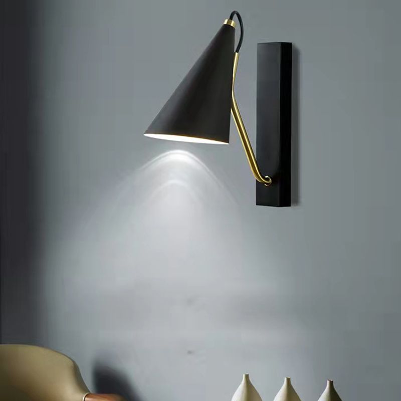 Single Contemporary Black/White Wall Mounted Sconce Metallic Shaded Wall Light