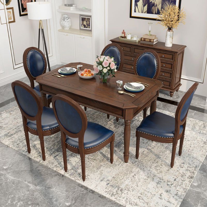 Wood Top Dining Table Mid-Century Modern Table with 4 Legs in Brown