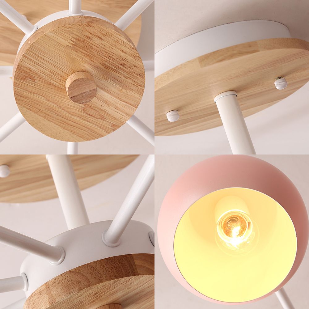 Macaron 3/6/8-Light Ceiling Lamp with Acrylic Shade Pink/Yellow/Blue Dome Semi Flush Pendant