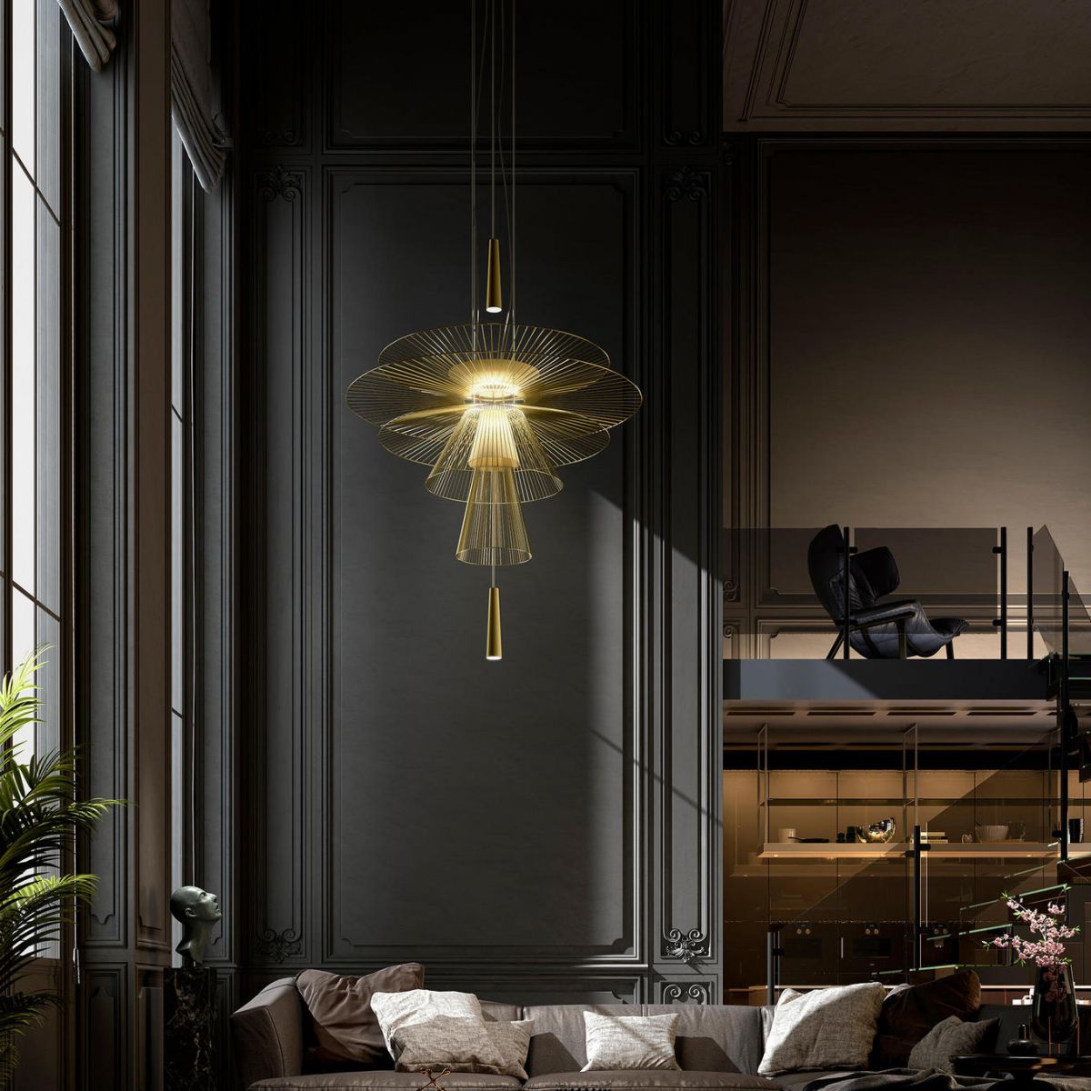 Novedad posmoderna lámpara de lógica de lámpara de loto de 2 luces con sombra de metal