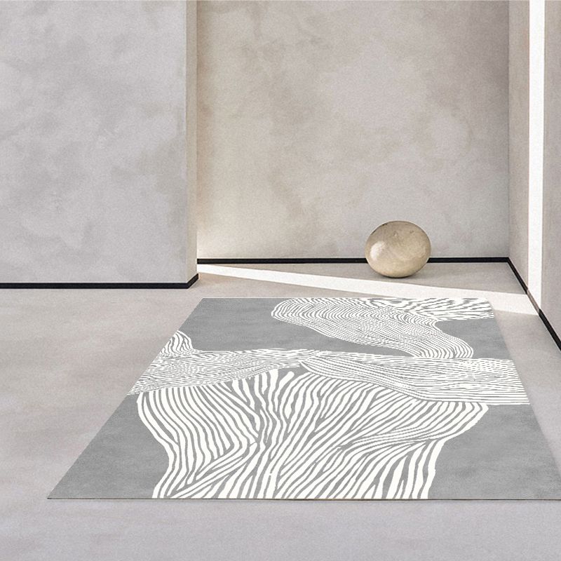 Simple Irregular Banded Pattern Rug Solid Color Polyester Carpet Stain Resistant Indoor Rug for Home Decor