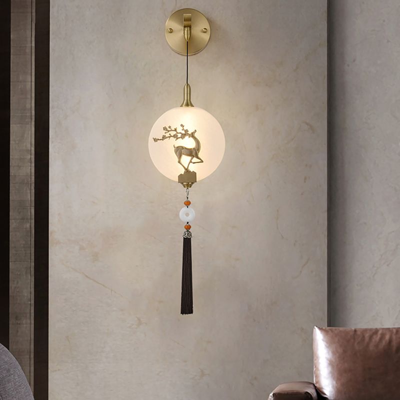 Contemporary White Shade Wall Sconce Lighting Glass Shade Wall Lamp for Living Room