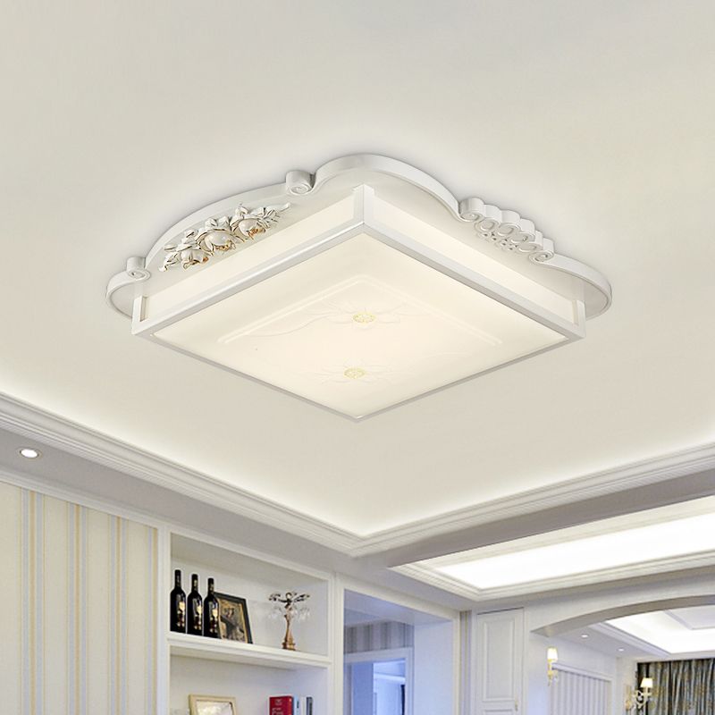 Quadratische LED-Beleuchtungskörper, Vintage-Unterputzleuchte aus weißem Opalglas für das Wohnzimmer