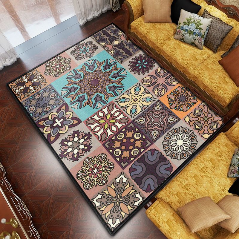 Purple Antique Rug Polyester Flower Area Rug Washable Rug for Drawing Room
