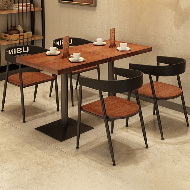Solid Wood Industrial Dining Table Brown Square Table with Metal Base for Dinning Room