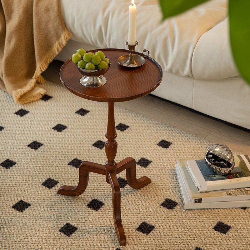 Rustic Round 3 Legs Side Table Solid Wood Tray Top End Table Set