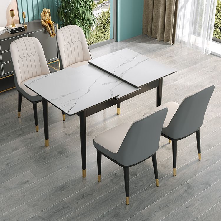 Contemporary Rectangle Dinette Set Sintered Stone Top Dining Table Furniture with Removable Leaf