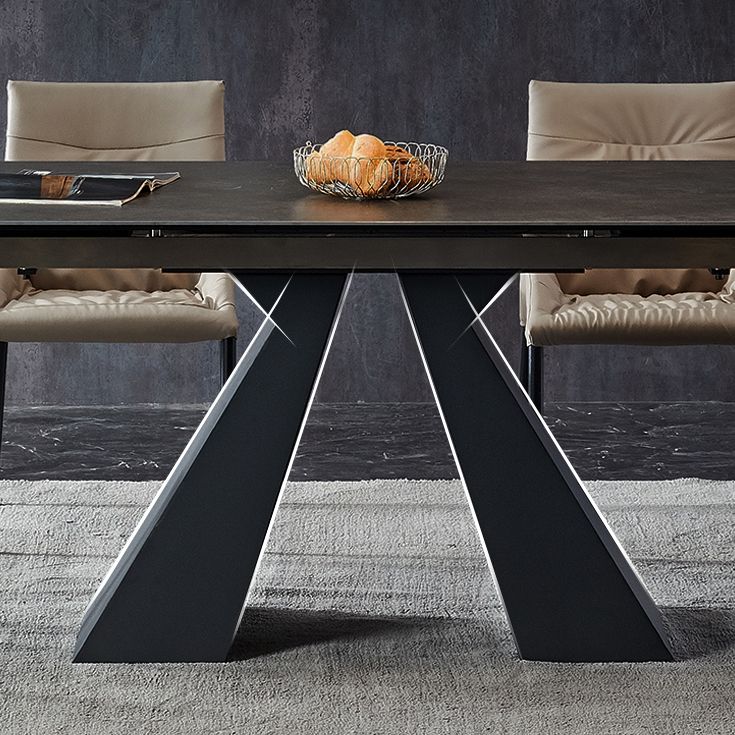 Modern Gray Dining Table Rectangle Sintered Stone Dining Table with Black Frame