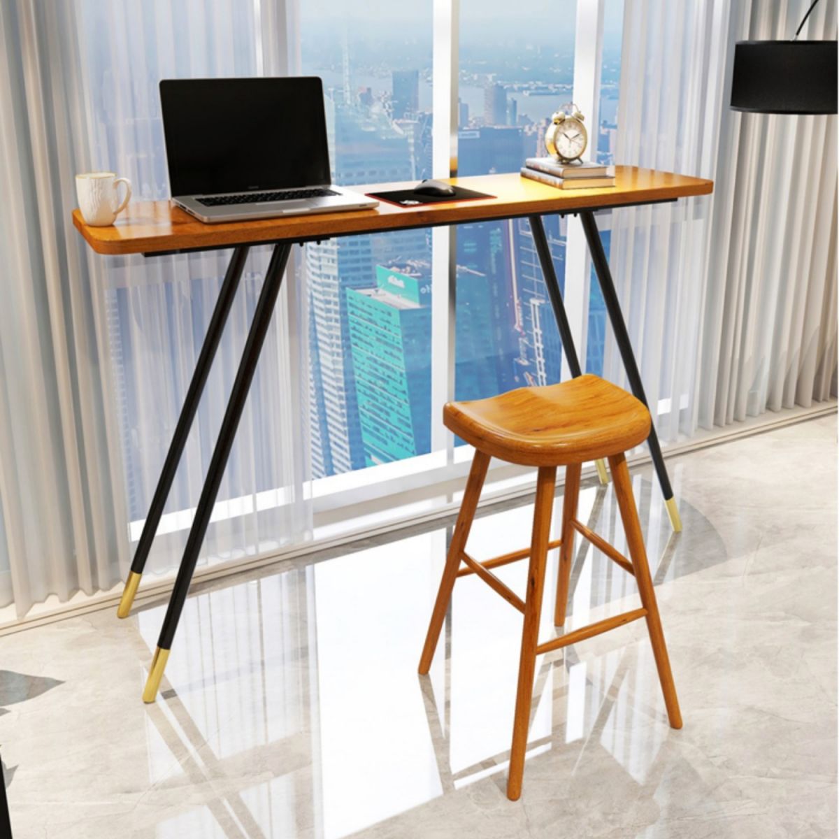 Glam Rectangle Bar Table Set 1/2 Pcs Solid Wood Bar Table Set