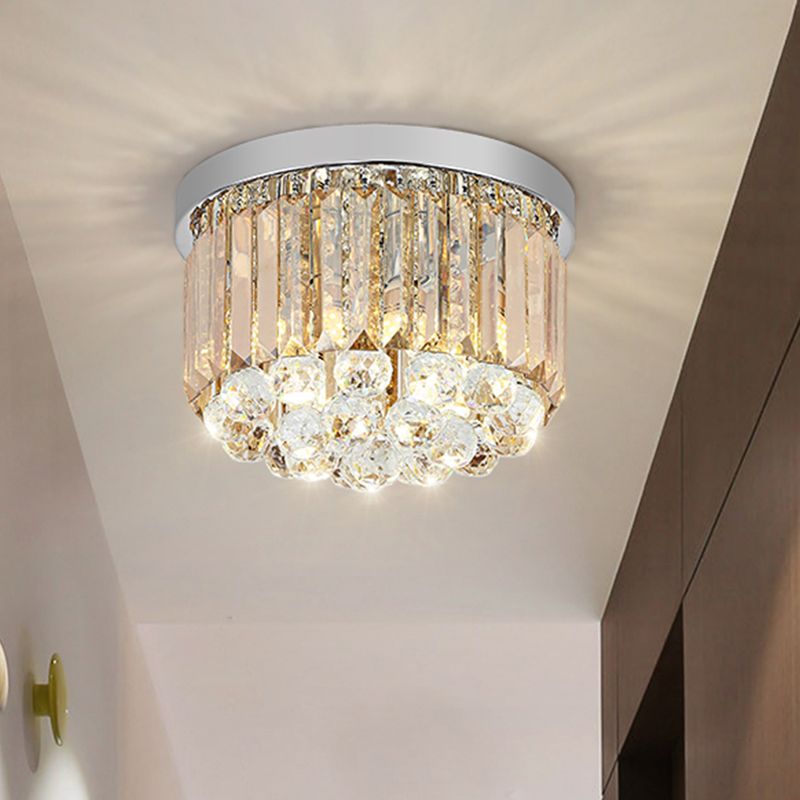 Lámpara de cristal de la lámpara de techo de LED de estilo moderno de montaje de cilindro de cristal en Chrome, 8 "/12" Dia