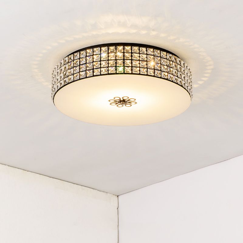 16"/19.5" Wide LED Drum Flush Mount Lamp Contemporary Clear Crystal Flush Ceiling Light for Bedroom