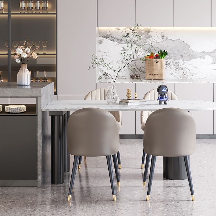 Modern Style Dining Table White Sintered Stone Dining Table with Metal Base for Kitchen