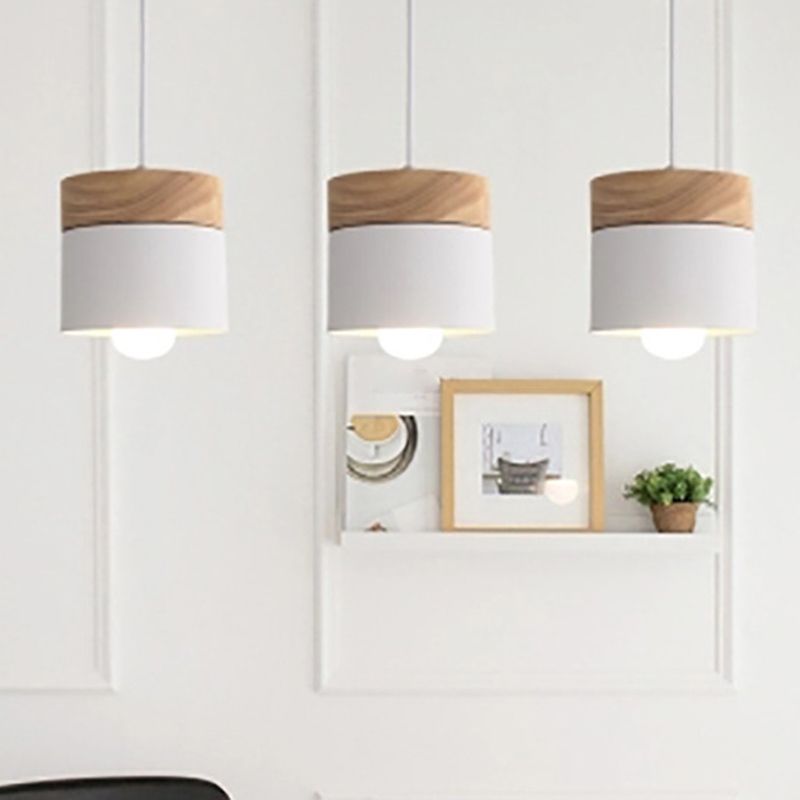 Moderni minimalisti in legno top a sospensione macaron in metallo a 1 luce a pendente illuminazione