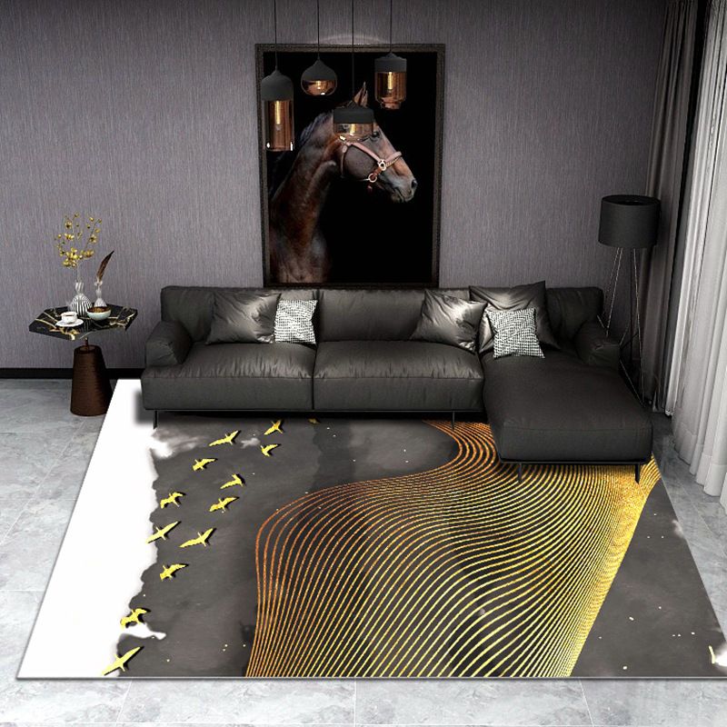 Minimalist Washable Rug Abstract Printed Carpet Polyster Area Rug for Living Room