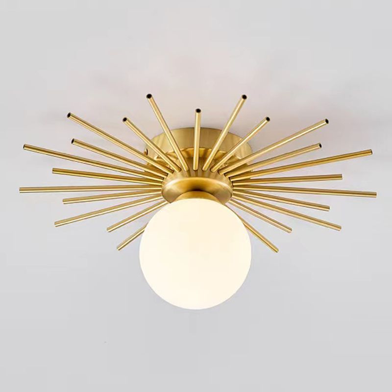 1-Light Globe Flush Ceiling Lights Modern Glass Flush Mount in Gold