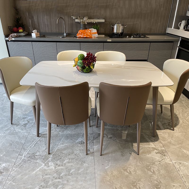 Modern Sintered Stone Dining Table White 4 Legs Rectangular Dining Furniture Metal Base