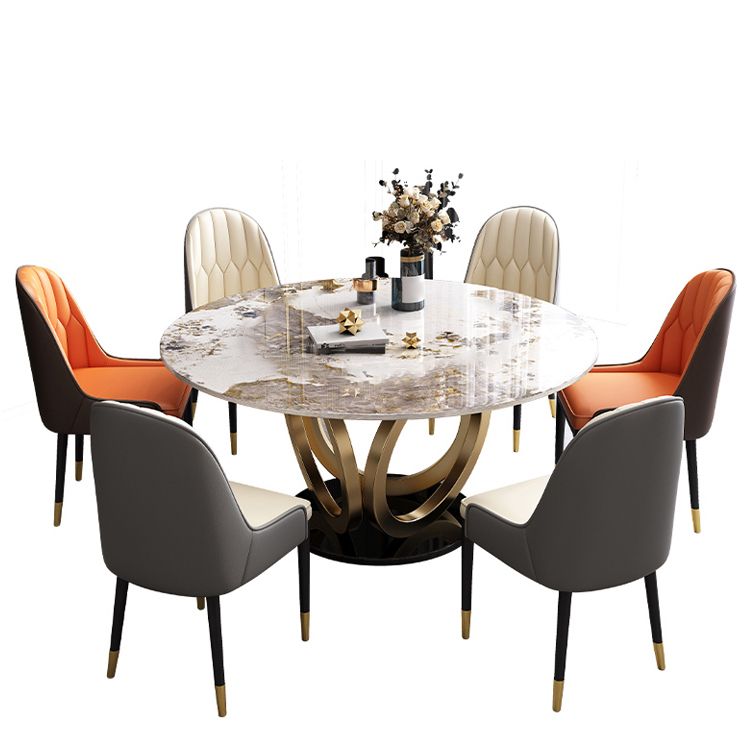 Glam Restaurant Sintered Stone Table Round Pedestal Dining Table