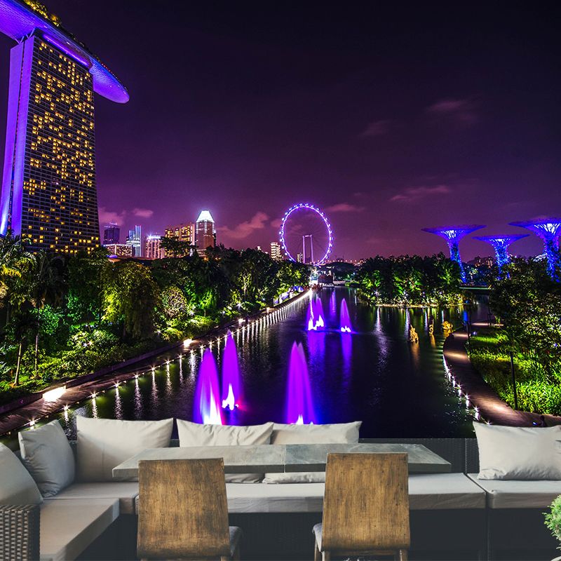 Modern Singapore City Scene Mural Decal Water Resistant Wall Covering for Decoration