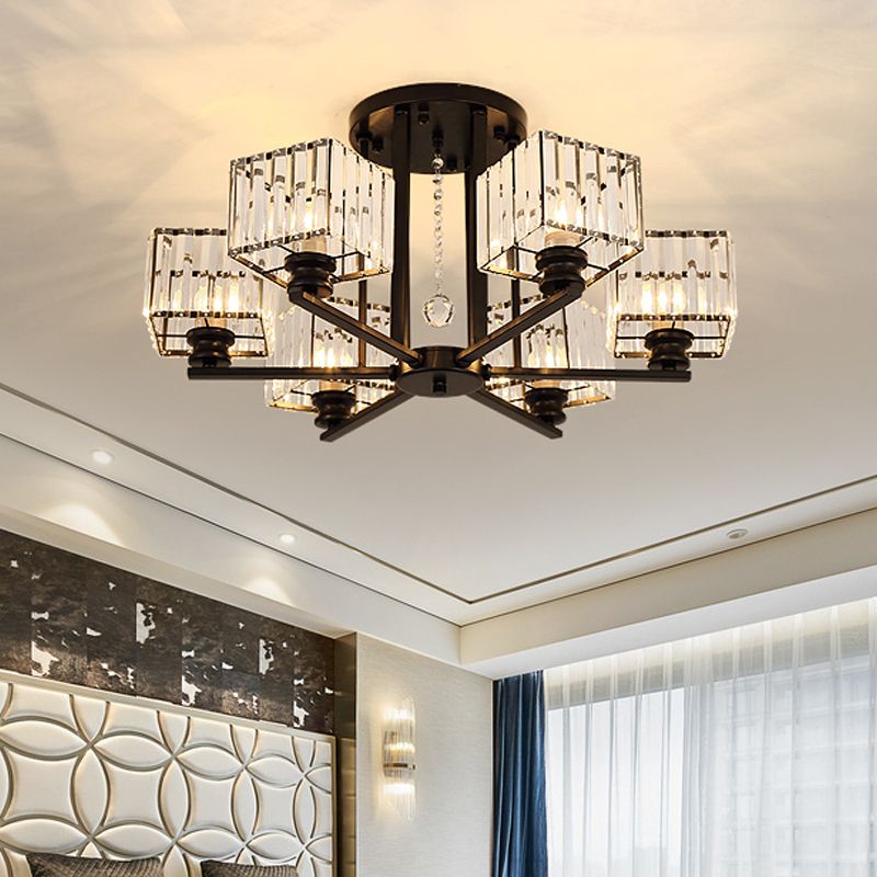 Lámpara empotrada rectangular de cristal prismático, lámpara de techo semiempotrable moderna para sala de estar con 4/6/8 luces, en negro/dorado