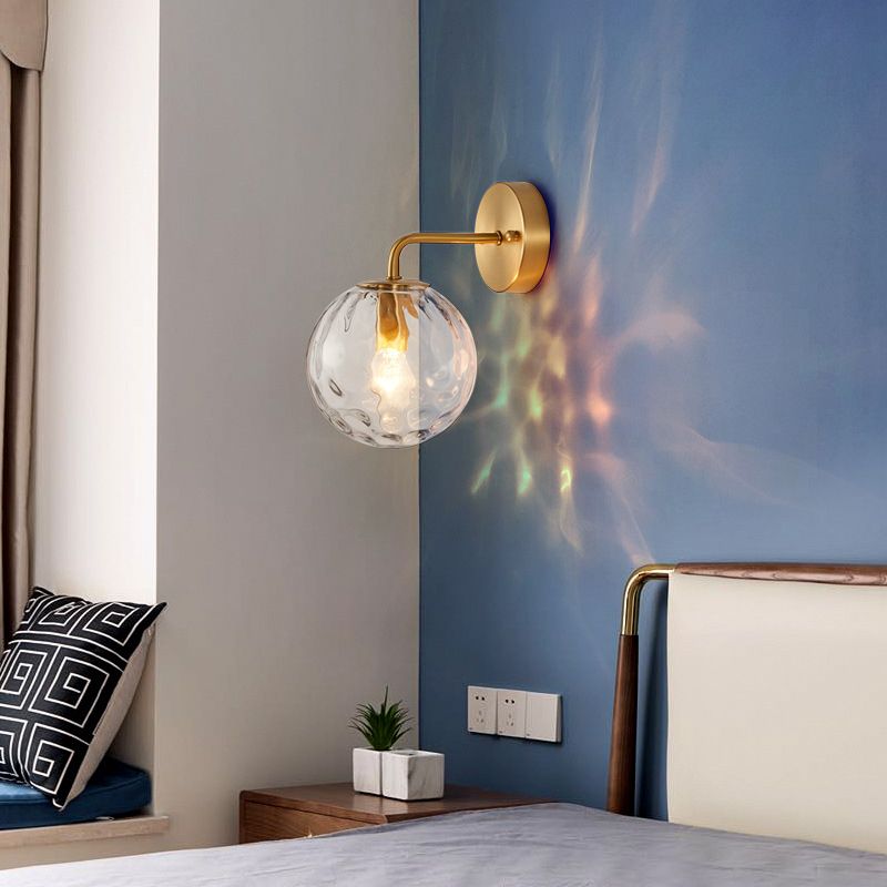 Glass Globe Sconce Light Modern 1-Light Sconce Light Fixture in Gold