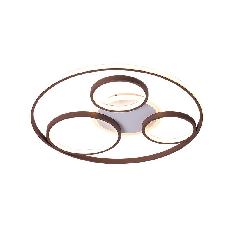 24.5"/30.5" W Rings Metal Ceiling Light Fixture Modernism Brown LED Flushmount Lighting, Warm/White Light