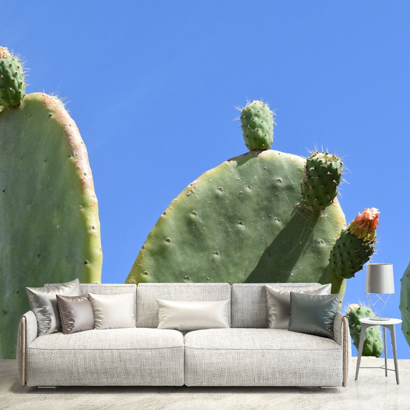 Cactus Mural Wallpaper Green Color Mildew Resistant for Living Room Decor