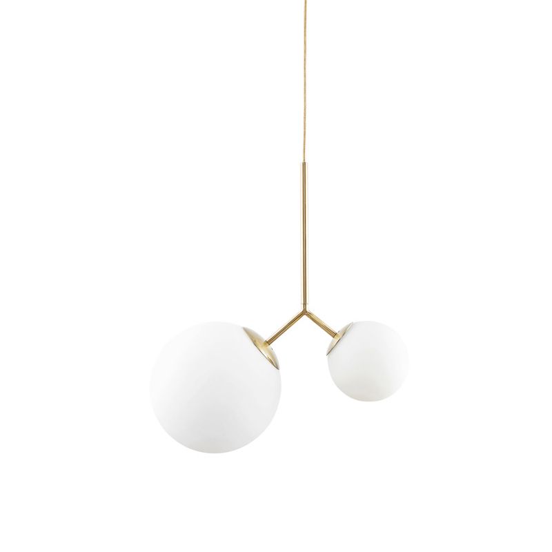 2 Lights Pendant Ceiling Light Nordic Gold Hanging Ceiling Light with Globe White Glass Shade