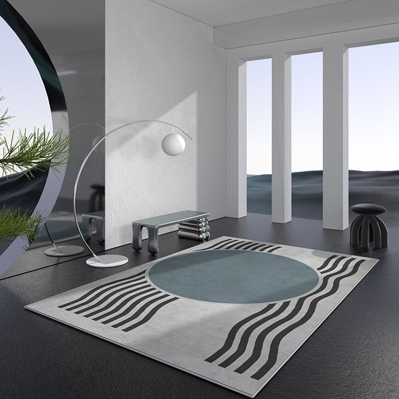 Dark Gray Modern Rug Polyester Graphic Rug Stain Resistant Rug for Home Decor
