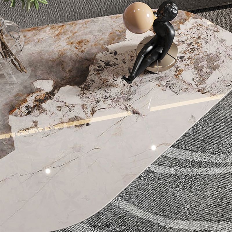 Free Form with 2 Legs Coffee Table Modern Slate Cocktail Table in White/Gold