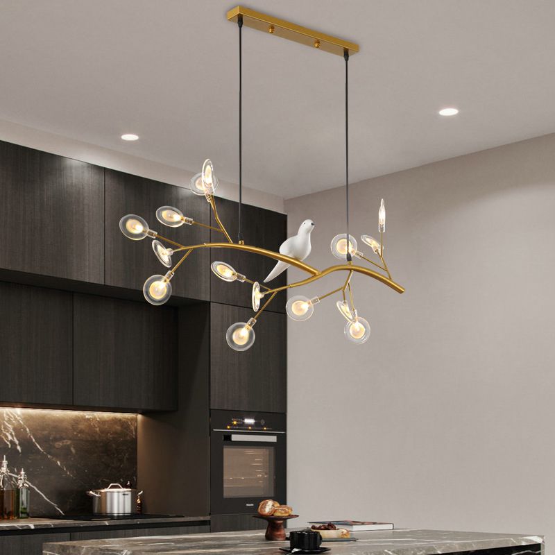 Branch Dining Room Island Pendant Light Acrylic LED Contemporary Hanging Lamp Kit with Bird Decoration