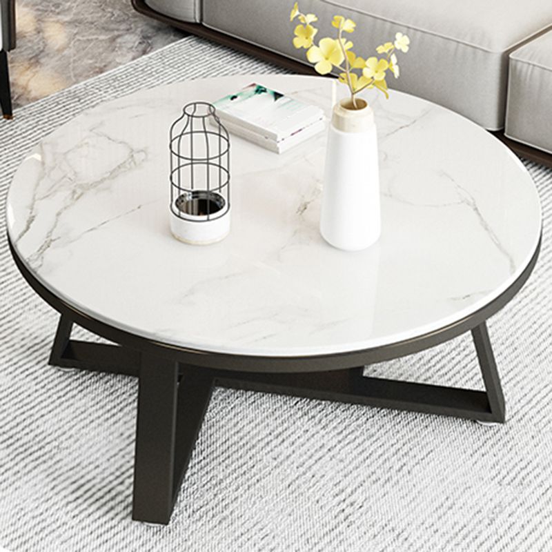 Glam Metal Cross Legs Coffee Table Slate Top Round Coffee Table