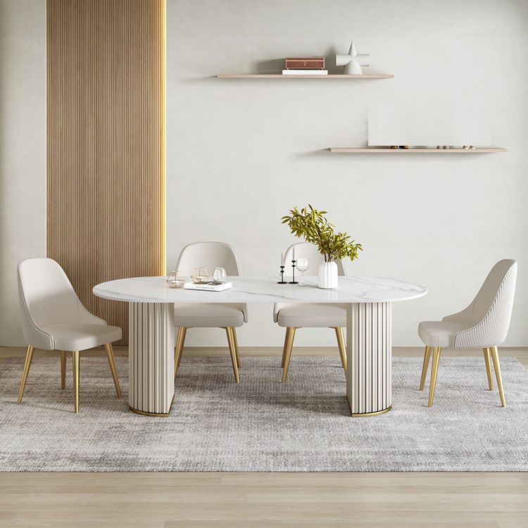 Modern Stone Dining Table White Double Pedestal Base Table for Dining Room