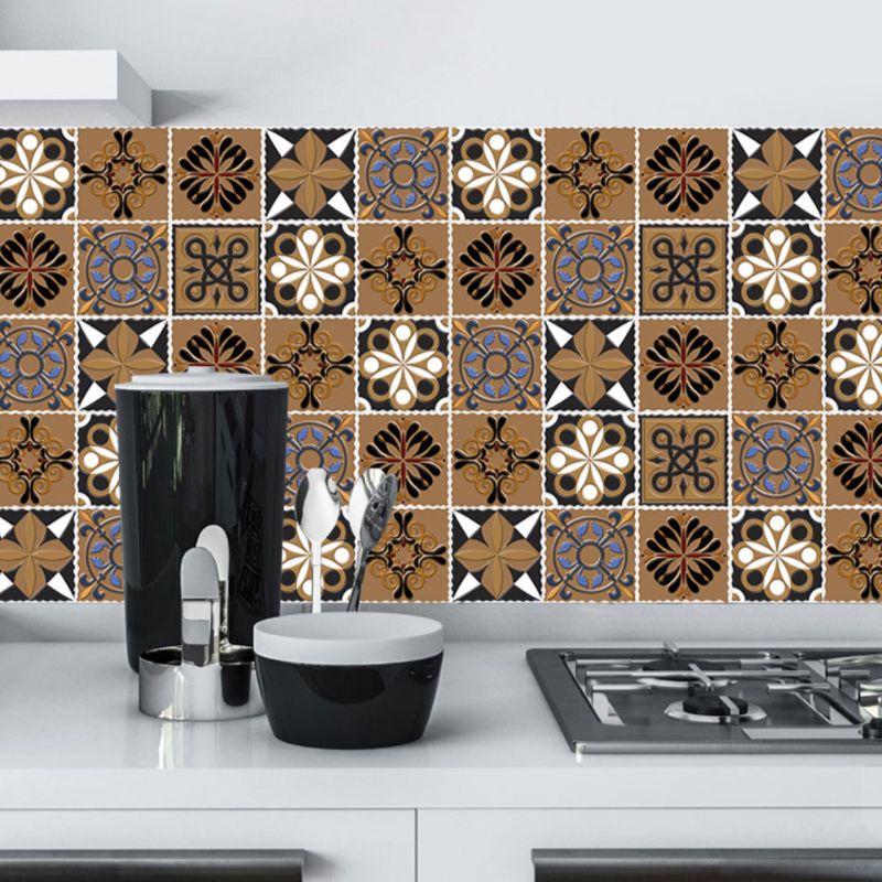 Nostalgic Flower Wallpaper Panel Set 10 Pieces Dark Brown Self Sticking Wall Decor for Home