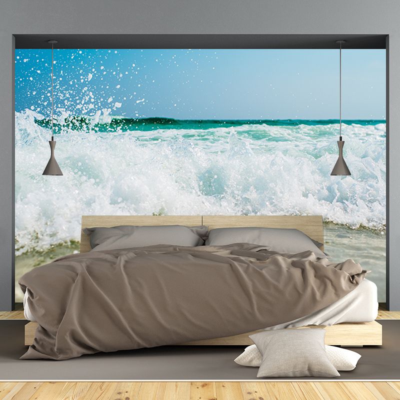 Tropical Style Blue Sandy Beach Wall Covering Waterproofing, Made to Measure