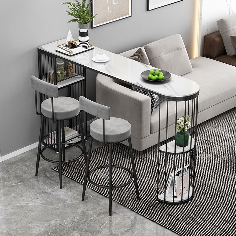 Industrial Iron Bar Table Faux Marble White Specialty Top 41.3"H Bistro Table with Storage