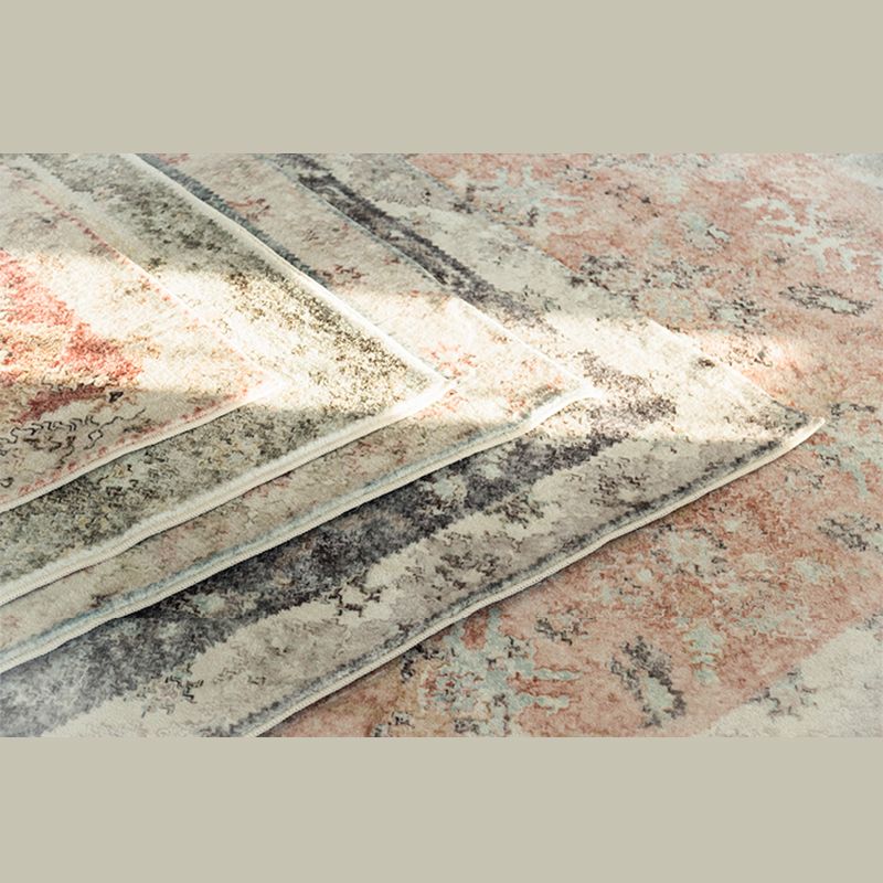 Simple Solid Color Disstressed Rug Polyester Ethnic Pattern Area Rug Non-Slip Backing Carpet for Living Room