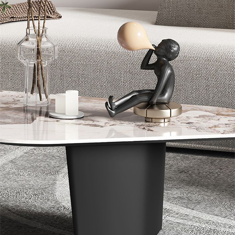 Free Form with 2 Legs Coffee Table Modern Slate Cocktail Table in White/Gold