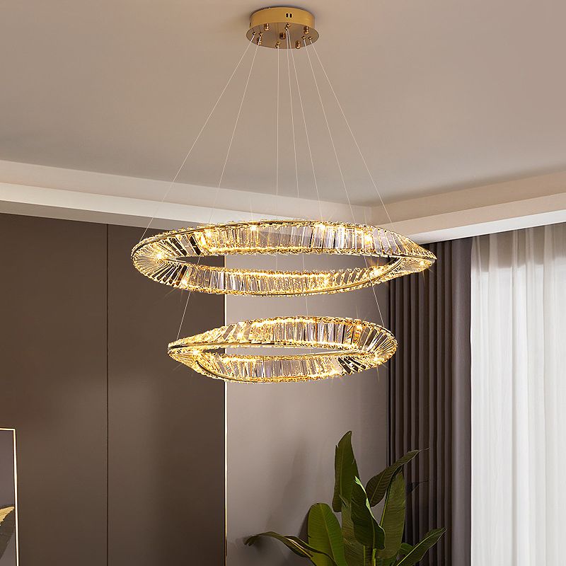Clear Crystal Round Chandelier Light Fixture Modern Style Pendant Lighting