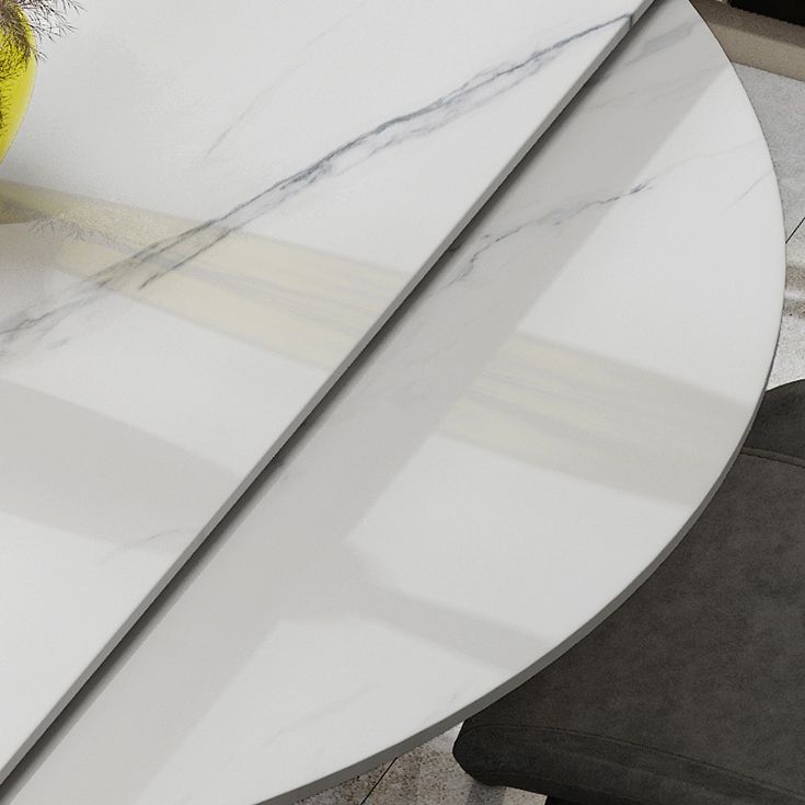 Extendable Round Dining Table Modern Sintered Stone Top Table with Metal 4 Legs