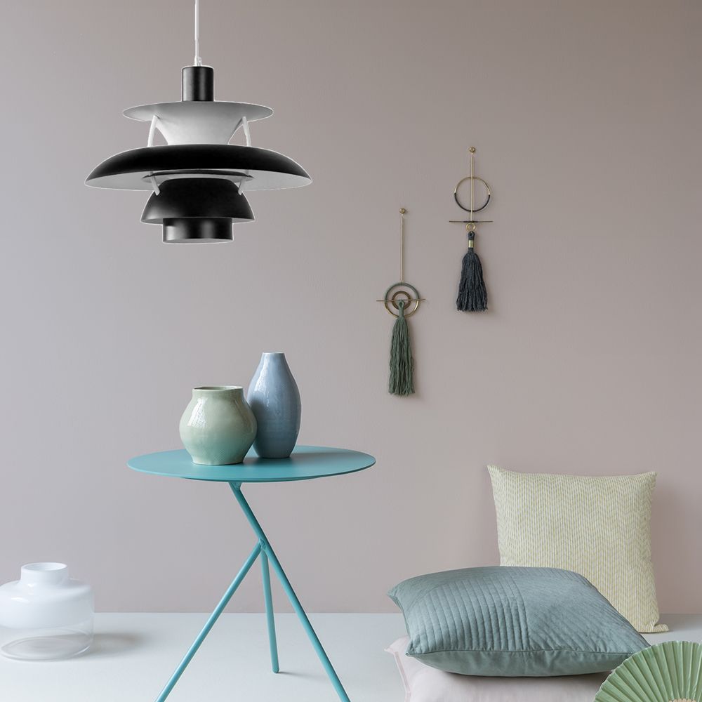3 Layers Pendant Light with Flared Shade Macaron Style Aluminum 1 Light Black/Gray Hanging Lamp, 12"/16" Wide